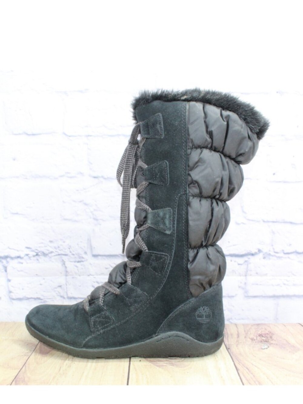 Timberland Parkin Black Puffy Lace Up Boots 12" Tall Winter Cozy Size 9 M